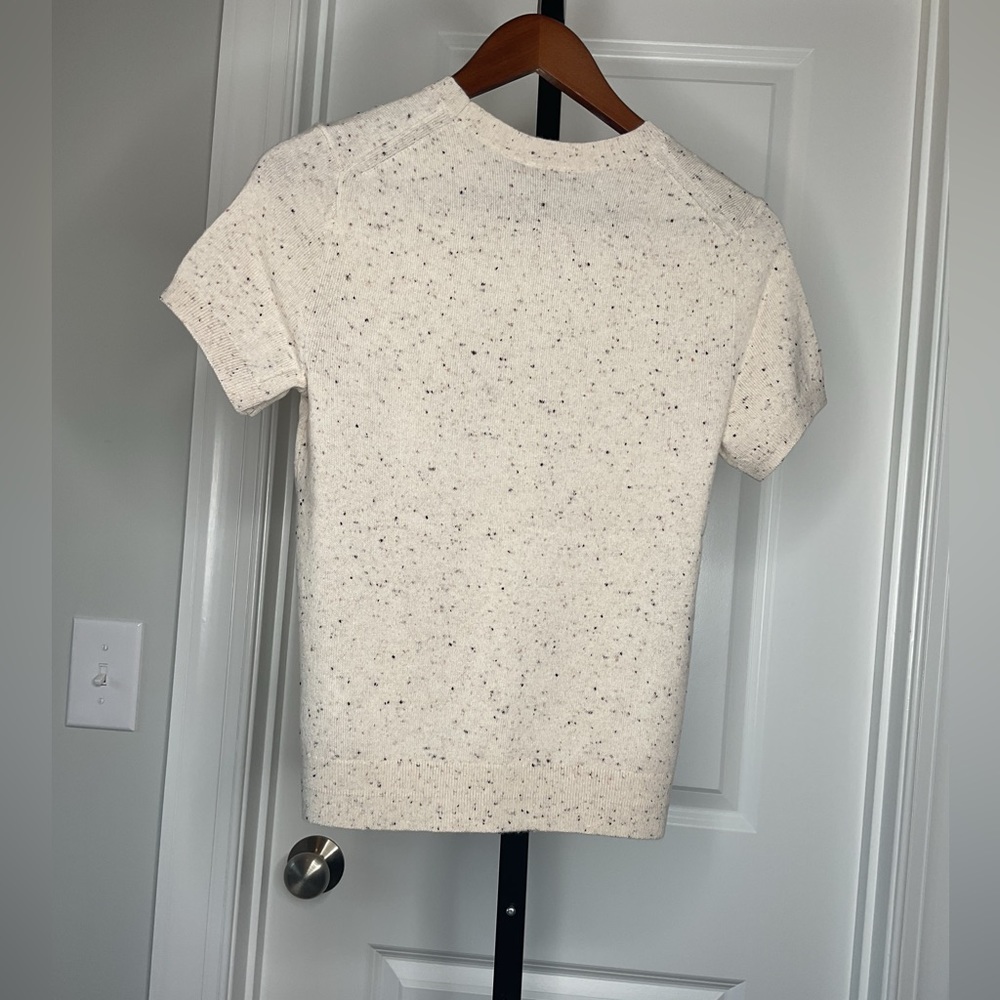 Everlane Cashmere Short Sleeve Sweater, Bone with Black and Peach Confetti, S - Picture 8 of 8